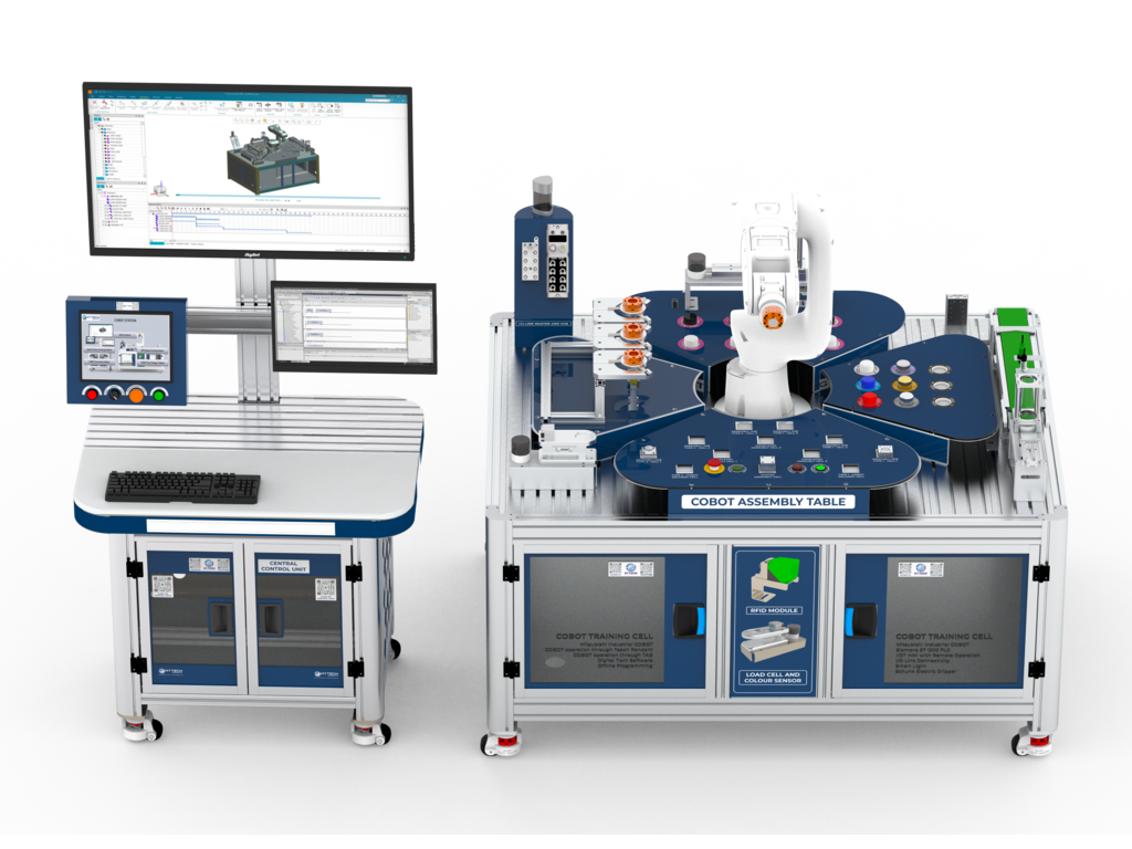 Collaborative Robot (COBOT) Training Cell with PLC, HMI and IIOT (COBOT Cell) from Hytech Automation