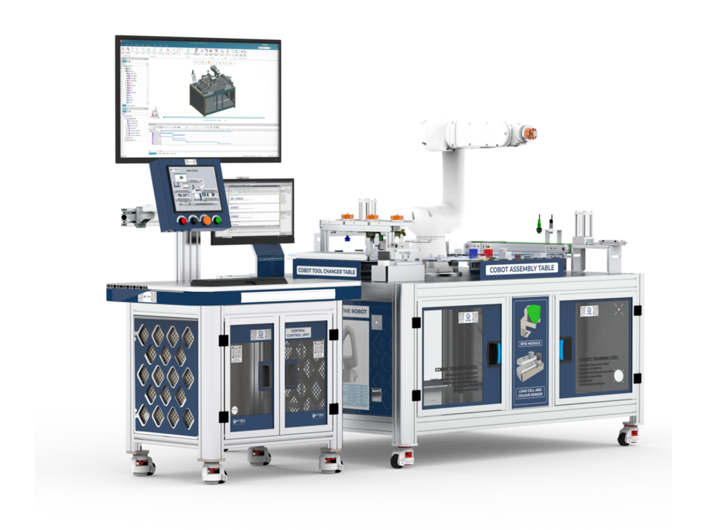 Collaborative Robot (COBOT) Training Cell with PLC, HMI and IIOT (COBOT Cell) from Hytech Automation