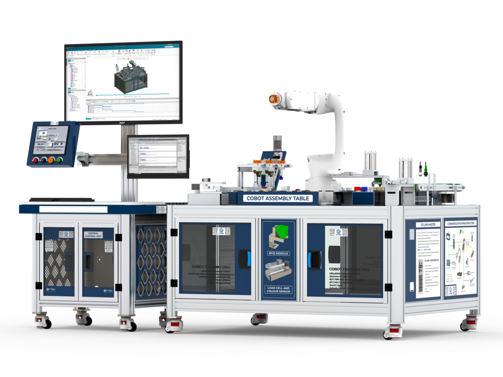 Collaborative Robot (COBOT) Training Cell with PLC, HMI and IIOT (COBOT Cell) from Hytech Automation