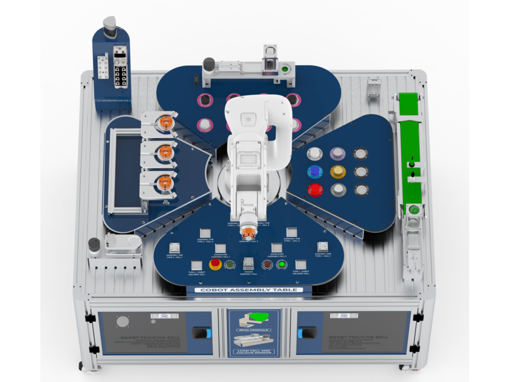 Collaborative Robot (COBOT) Training Cell with PLC, HMI and IIOT (COBOT Cell) from Hytech Automation