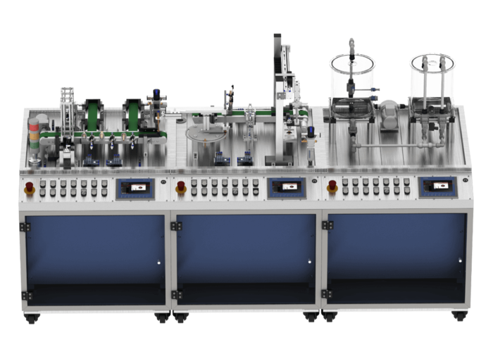 Complex Mechatronics Training System, made for education and training, produced by Rhein Koester in Germany